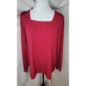 Susan Graver Womens Medium Modern Essentials Liquid Knit Square Neck Maroon Red